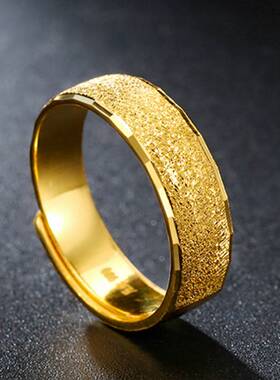 真空电镀24K黄金磨砂车花戒指 闪砂沙面开口型男霸气时尚男士戒指