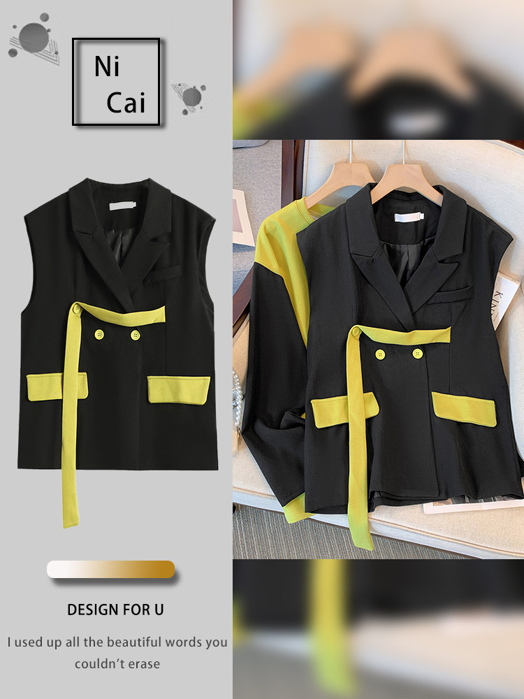 2025春秋季新款大码胖妹妹撞色西装加套头卫衣两件时尚气质外套女,女装/女士精品,时尚套装,淘宝优惠券,粉丝福利购,淘宝优惠卷