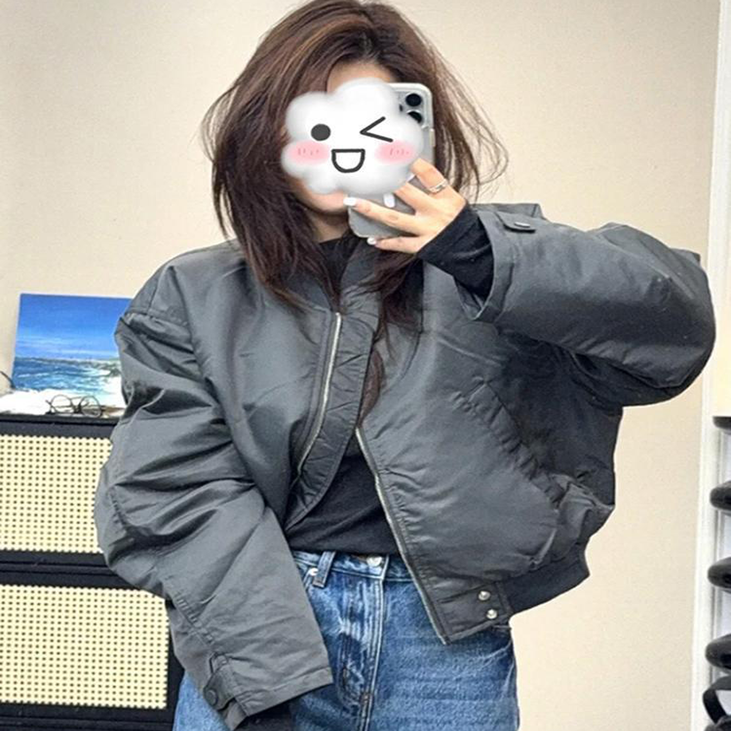 妮彩流行复古高级感棒球棉服外套冬季新款女羽绒棉衣手塞棉小个子