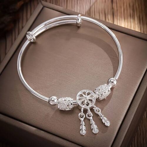 Sterling Silver Bracelets for Women Tassel Feather Round