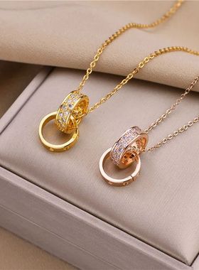 Korean Fashion Trendy Zircon Inlaid Double Loops Cross