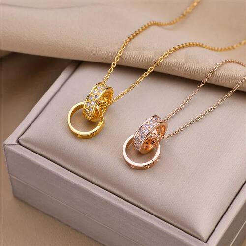 Korean Fashion Trendy Zircon Inlaid Double Loops Cross