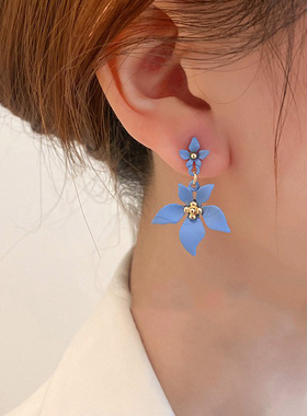 Elegant Blue 5 Petals Flower Earrings For Women Girl Camelli