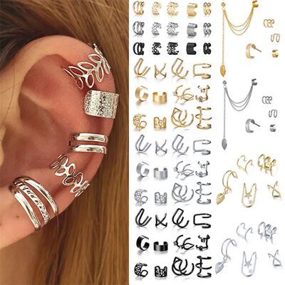 Silver Color Leaves Clip Earrings for Women Men Creative
