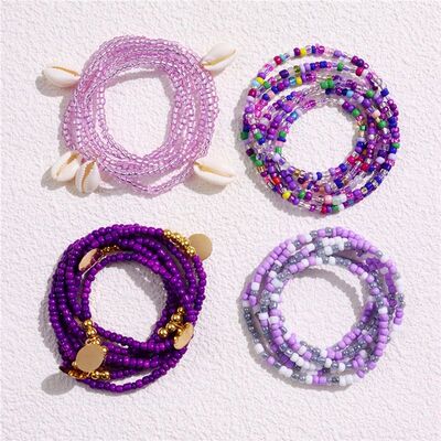 Colorful Four Sets Rice Beads Elastic Waist Chain Belly