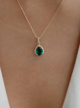 2024New Fashion Green Zircon Crystal Pendant Stainless Steel