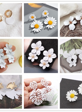 Pure White Color Daisy Butterfly Flower Dangle Earrings for