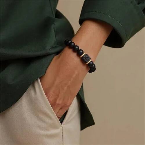 1PCS Elastic Adjustable Mens Bracelet 8mm Black Onyx & Lava