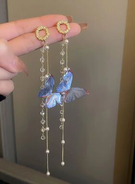 Korean Temperament Long Tassel Butterfly Drop Earrings