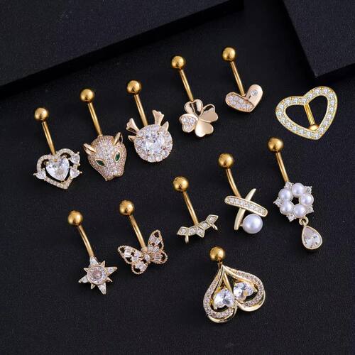 Mixed-Style Curved Belly Piercing Jewelry Heart Butterfly
