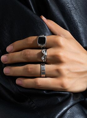 Men's Stainless Steel 3pcs/set Square Oil Drip Ring Sets