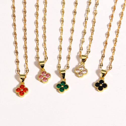 Stainless Steel Multicolor Zircon Four-Leaf Clover Necklace