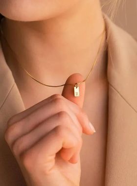Tiny Square Initial Letter Necklaces For Women Gold Plated