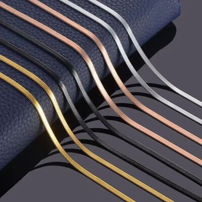 Width 3mm Stainless Steel Flat Necklace Gold Color