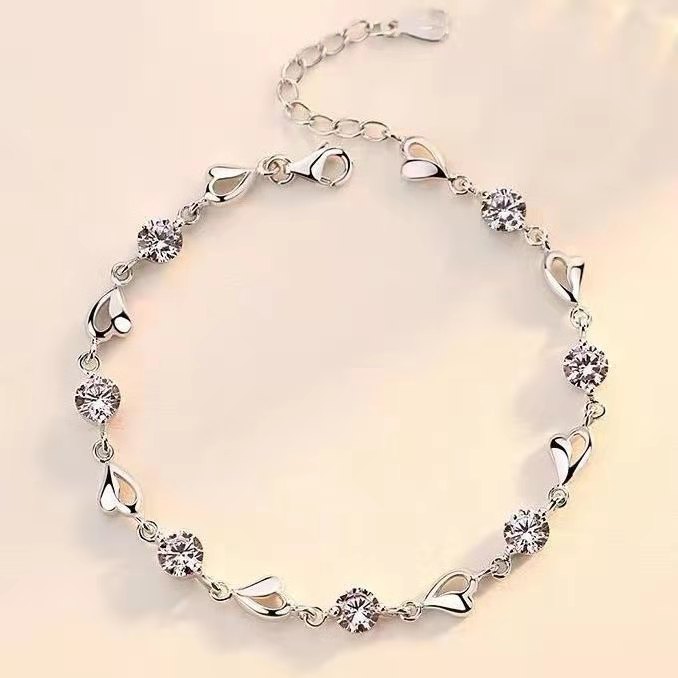 hot 925 sterling silver zircon love heart shaped bracelets c