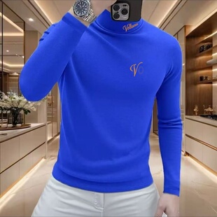 德绒半高领打底衫男秋冬季加绒西装内搭上衣成熟稳重男装长袖t恤