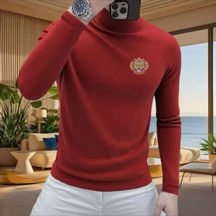 德绒半高领打底衫男秋冬季加绒西装内搭上衣成熟稳重男装长袖t恤