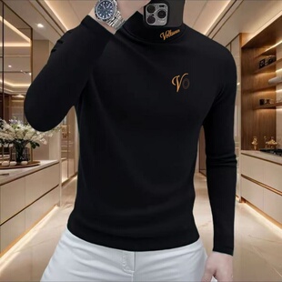 德绒半高领打底衫男秋冬季加绒西装内搭上衣成熟稳重男装长袖t恤