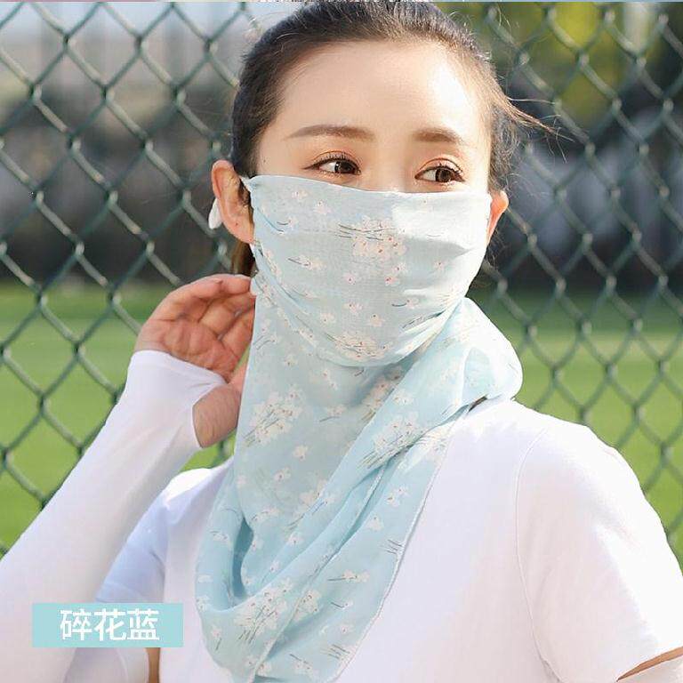 遮阳全脸脖子面罩加大夏天v碎花易呼吸头戴式蒙面口罩纱布遮挡女