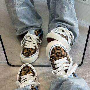 高颜值豹纹印花春款校园风高级感帆布低帮男女情侣款国潮滑板鞋子