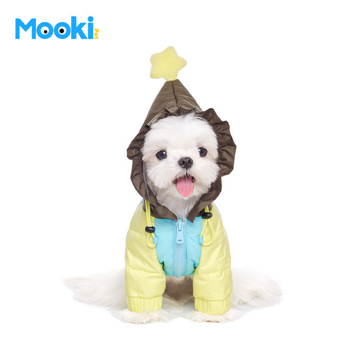 宠物冬季花边精灵帽撞色羽绒外套