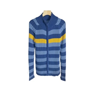 纯棉开衫横条纹拼色立领外套拉链保暖毛衣男士休闲长袖上衣毛开衫