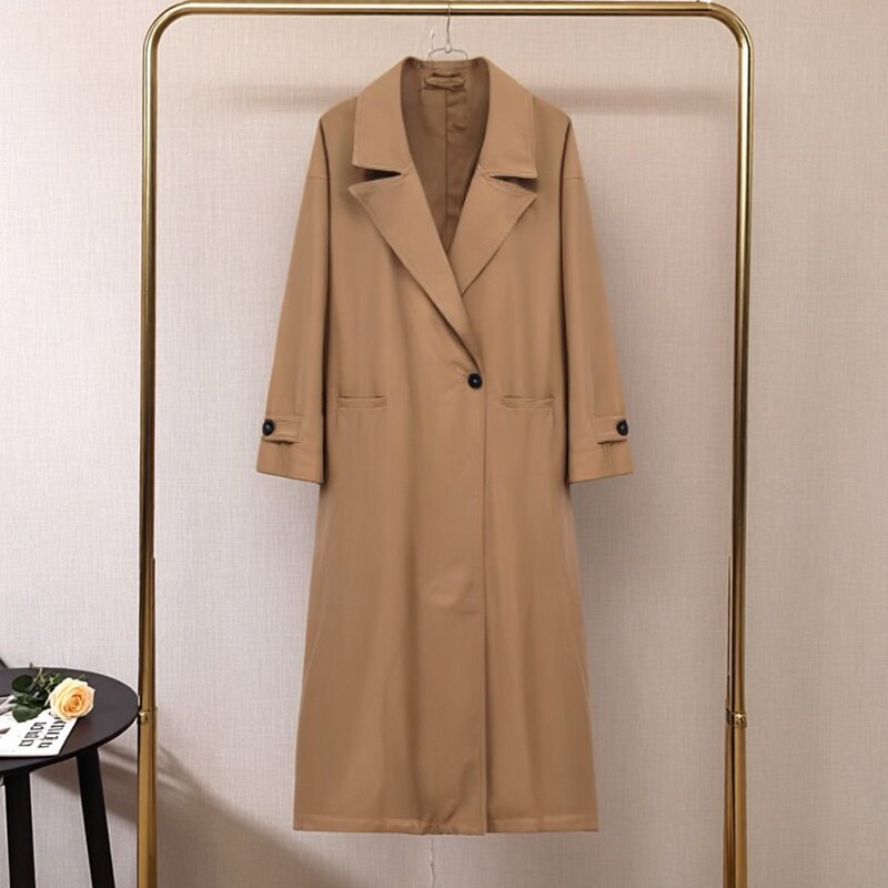 中长款天丝风衣女落肩翻领外套