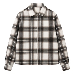 毛呢料 中性风 春秋款格子外套宽松休闲百搭长袖衬衫上衣潮夹克衫