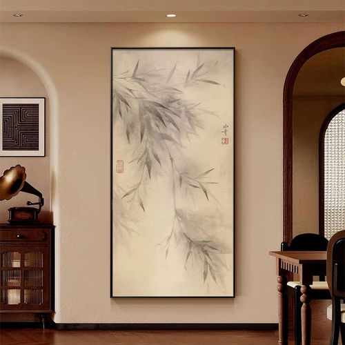 《墨竹》新中式水墨竹影君子艺术玄关走廊尽头竖版装饰画