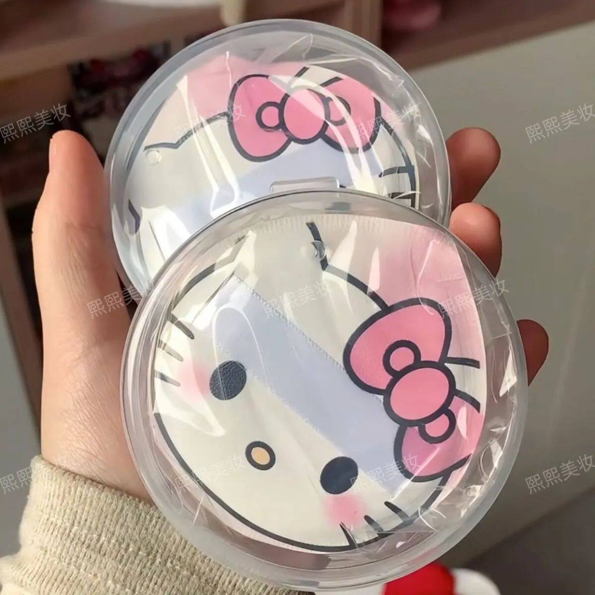 可爱卡通粉扑kT猫美乐迪棉花糖带收纳盒气垫粉扑不吃粉干湿两用款