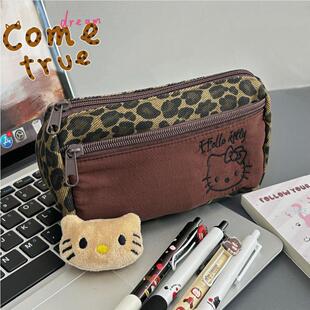 小红书新款豹纹KT铅笔袋ins风小包小众可爱学生文具袋化妆收纳包