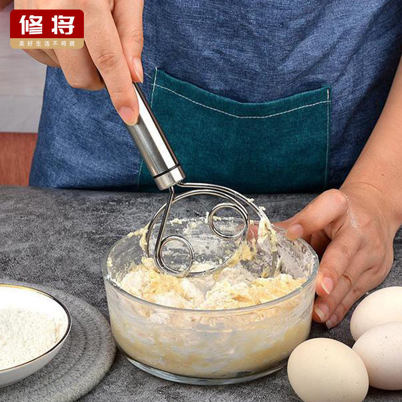 304不锈钢面粉搅拌器手动面团打粉机和面神器家用双圈活面搅粉棒