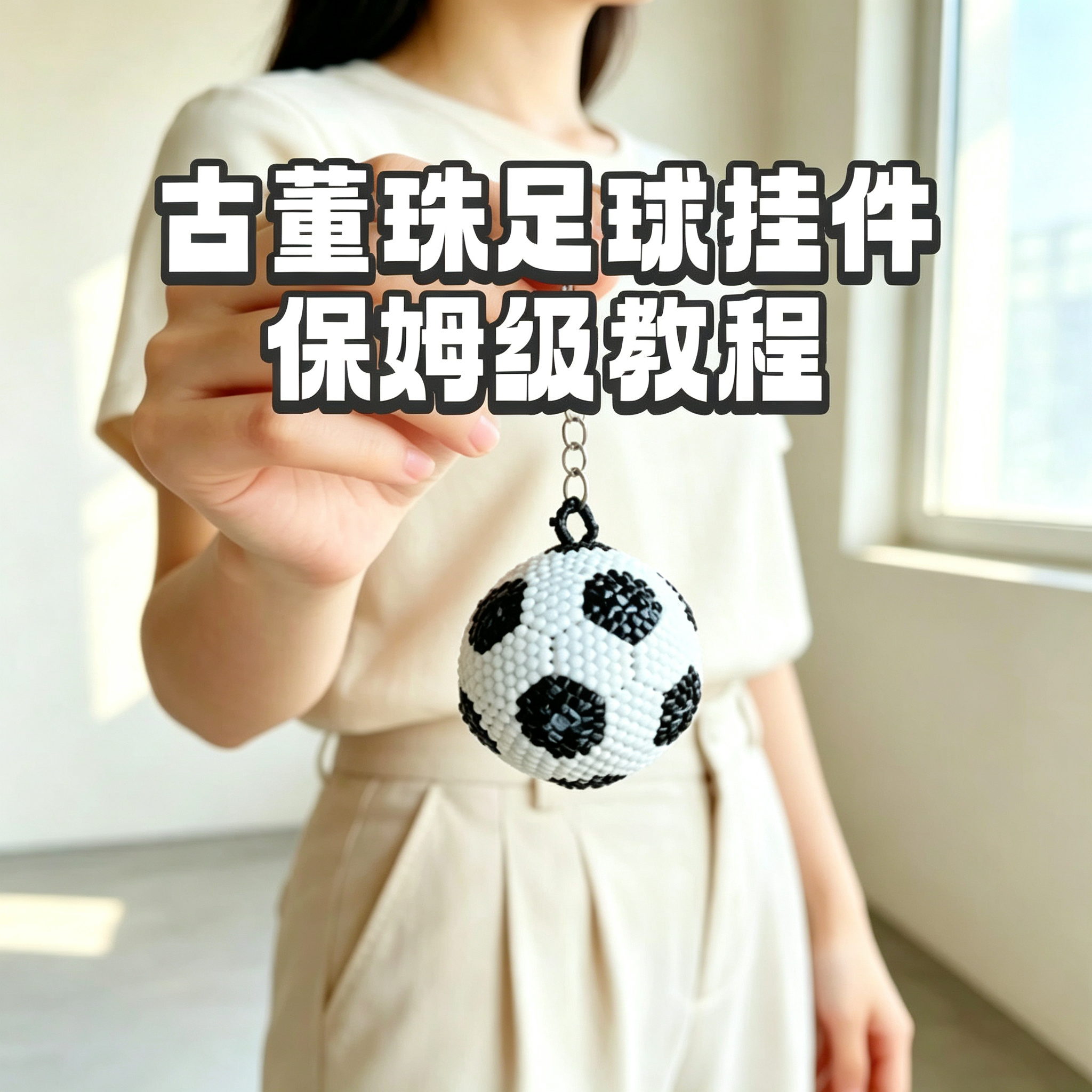 古董米珠足球挂件编织教程新手零基础手工钥匙扣保姆级详细步骤