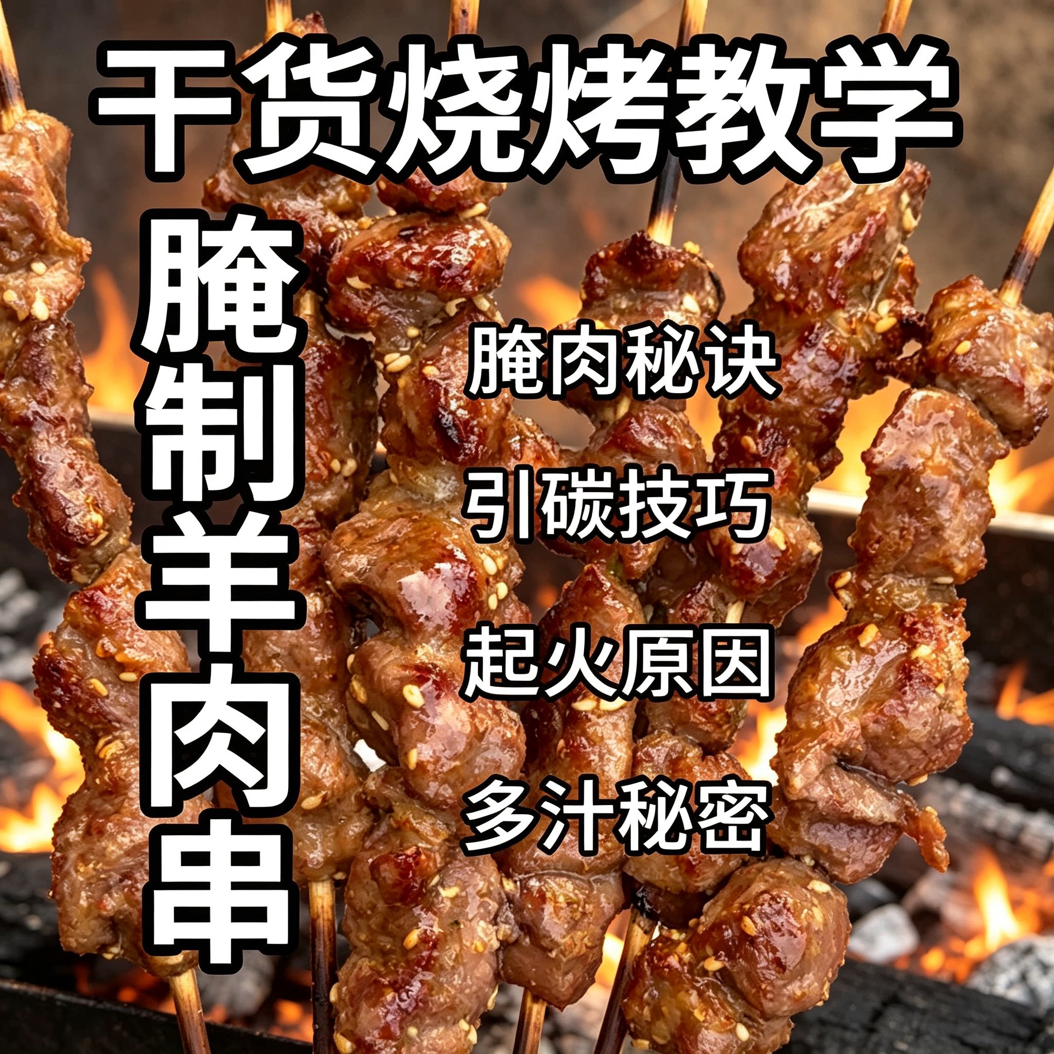 烧烤羊肉串腌制秘制配方教程商用引碳锁汁多汁火候实操详细教学