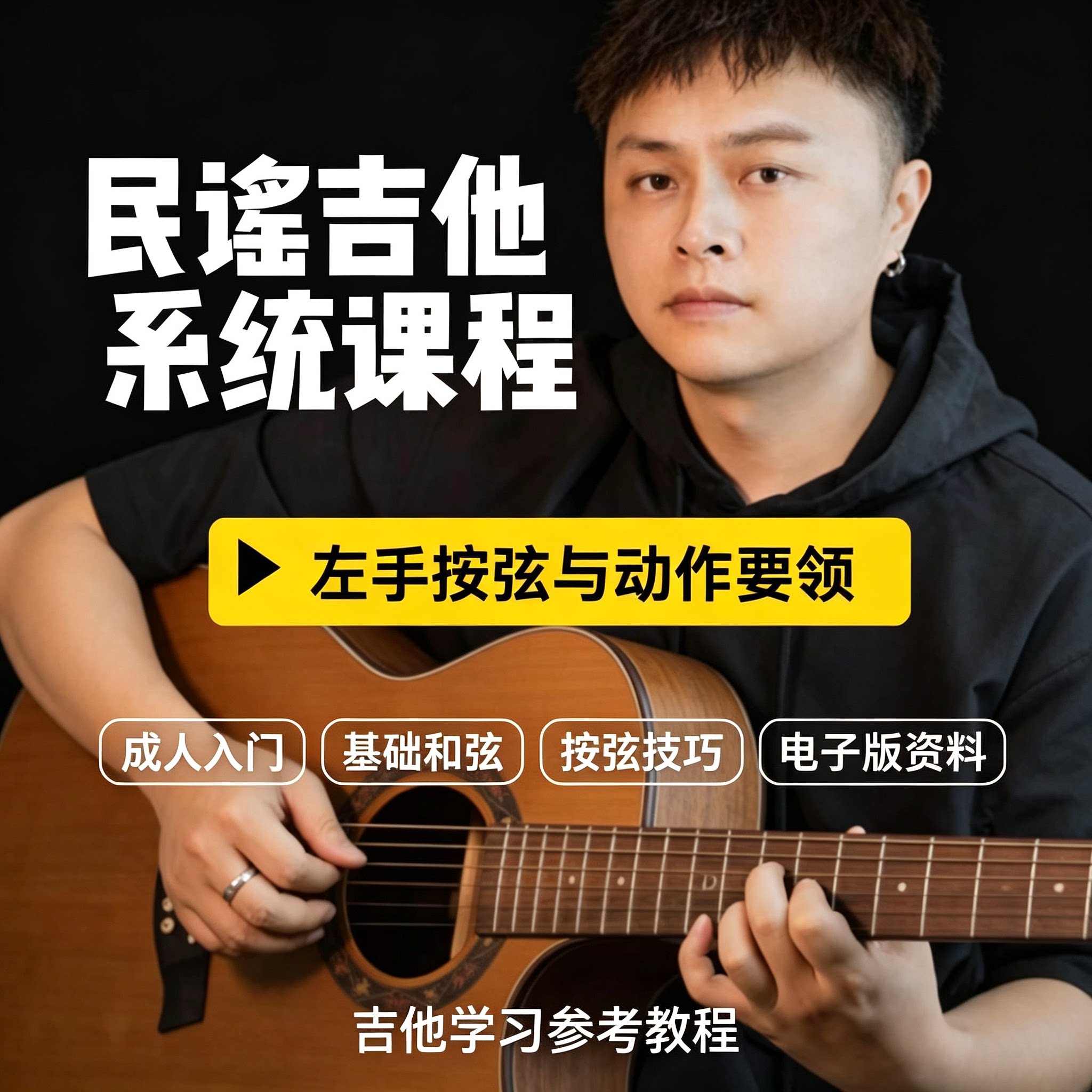 民谣吉他系统入门教程左手按弦技法核心和弦成人初学学习资料