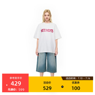 VETEMENTS新款街头风胶带logo图案男女同款短袖T恤36352510