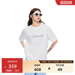 VETEMENTST恤明星新款男女同款烫钻宽松休闲圆领短袖T恤66352207