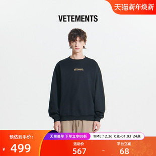 VETEMENTS新款 纯棉金色不干胶LOGO圆领套头卫衣65120003 男女同款