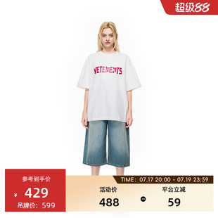 VETEMENTS新款街头风胶带logo图案男女同款短袖T恤36352510
