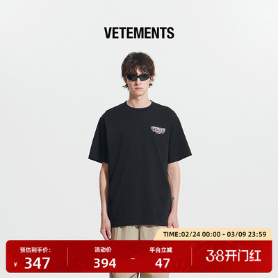 VETEMENTS新款100%棉刺绣直喷印花工艺男女同款短袖T恤35352006