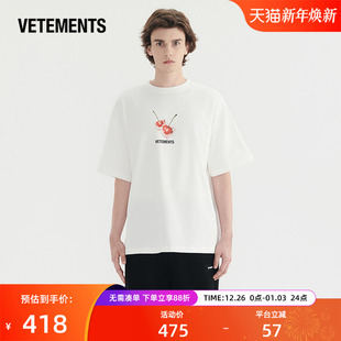 男女中性纯棉樱桃印花宽松休闲T恤34352008 新款 VETEMENTS短袖 夏季