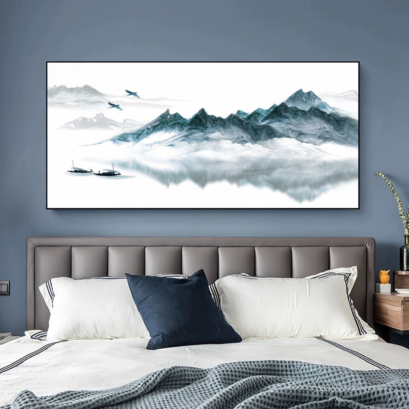 客厅装饰画现代简约轻奢沙发背景墙挂画三联山水画招财风水壁画