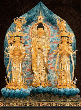 纯铜鎏金阿弥陀佛家用西方三圣