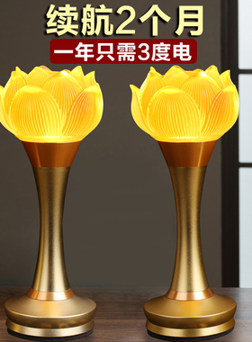 莲花灯佛供灯佛前家用充电供佛灯led插电一对琉璃神台长明灯观音