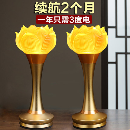 莲花灯佛供灯佛前家用充电供佛灯led插电一对琉璃神台长明灯观音