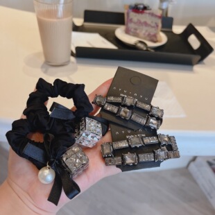 陈太太同款方糖闪钻珍珠头绳发夹韩国东大门2024新款洋气高端发绳