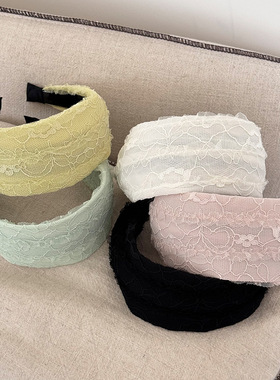 韩系黄色粉色蕾丝加宽高颅顶发箍女2025新款法式温柔头箍洗脸发卡