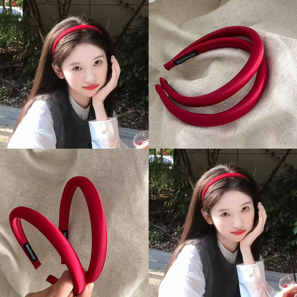 新年红色酒红色缎面细海绵发箍2026新款高级感时尚复古高颅顶头箍