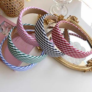 多巴胺黄色格子条纹发箍发圈2025夏季新款田园风甜美少女心宽头箍