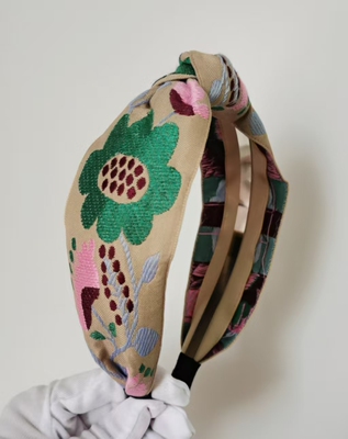 商场专柜豆家~韩国进口彩色刺绣花朵打结发箍2026波西米亚风发卡